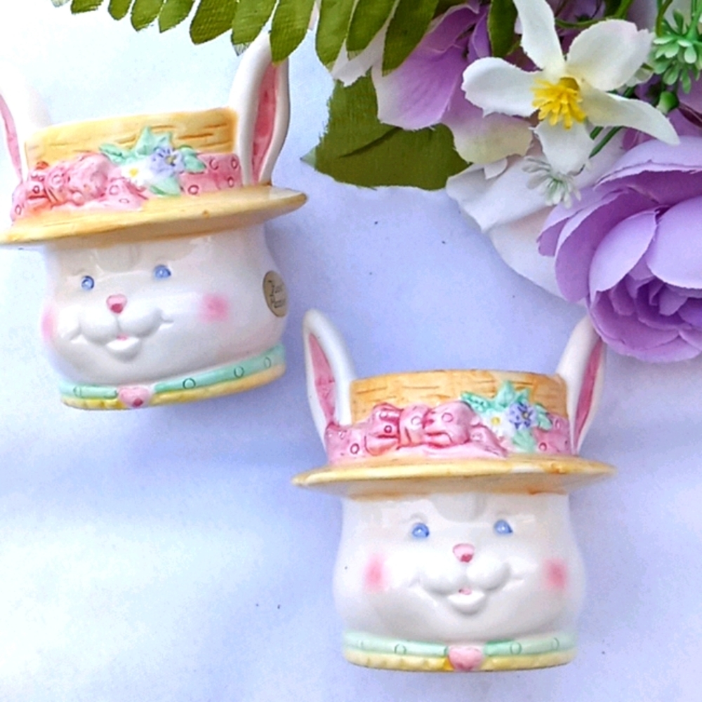 Vtg Handpainted Bunny Cups